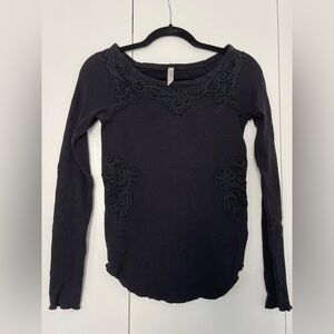 Free People Black Thermal Long-Sleeve Top